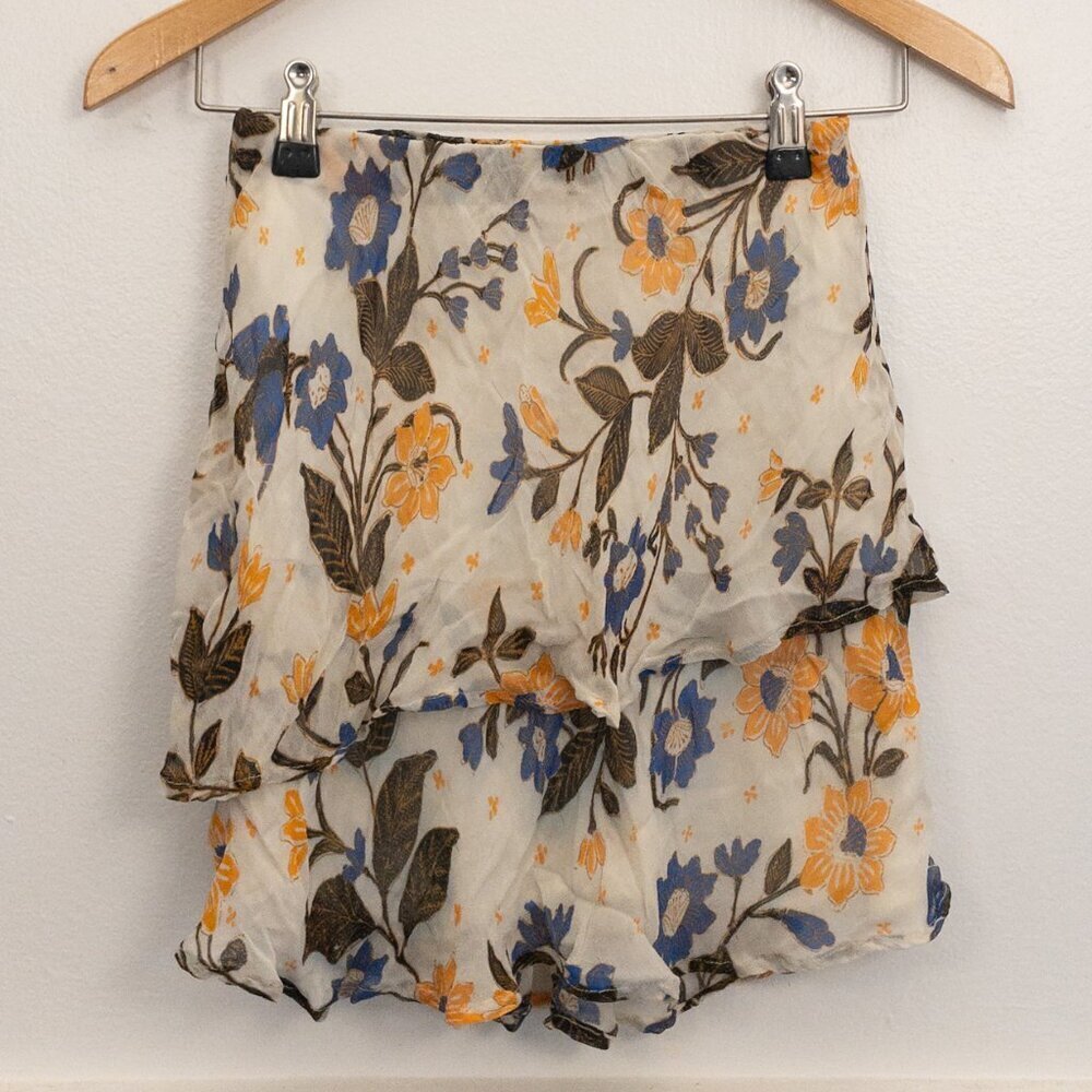 Anthropologie Floral Tiered Mini Skirt Boho Cottagecore XXS Lightweight - Picture 2 of 4